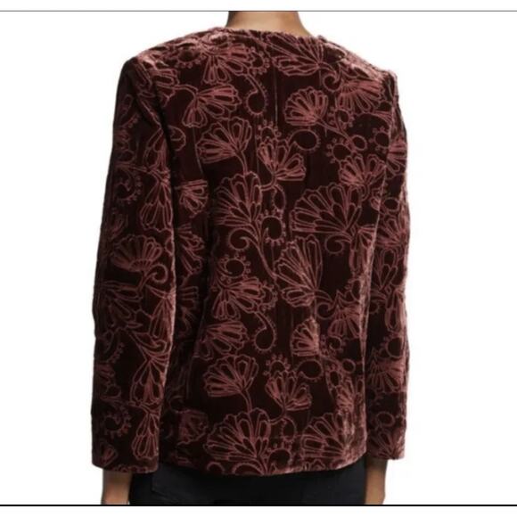 Johnny Was Jacket L Red Velvet Quilted Cooper Silk Blend Embroidered No Tassels - Picture 2 of 8